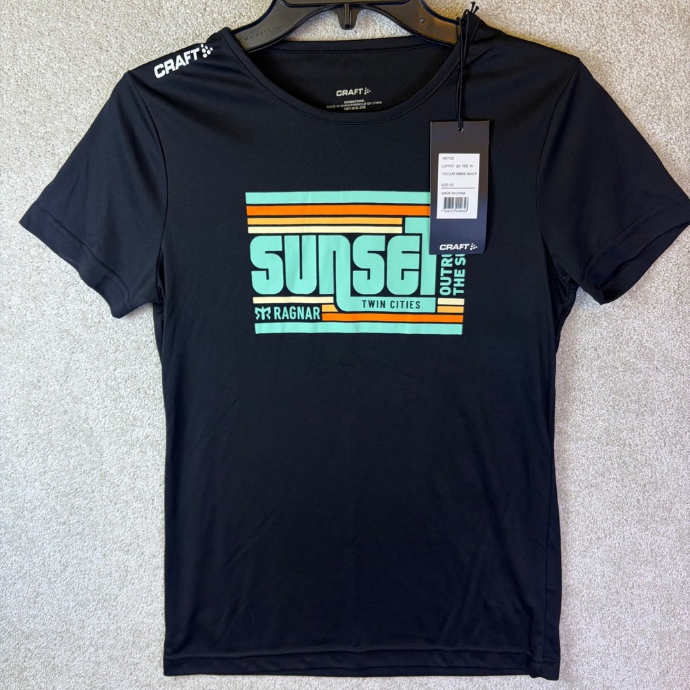 Craft Ragnar Sunset Twin Cities Running Shirt Womens XS Black Outrun the Sun NEW